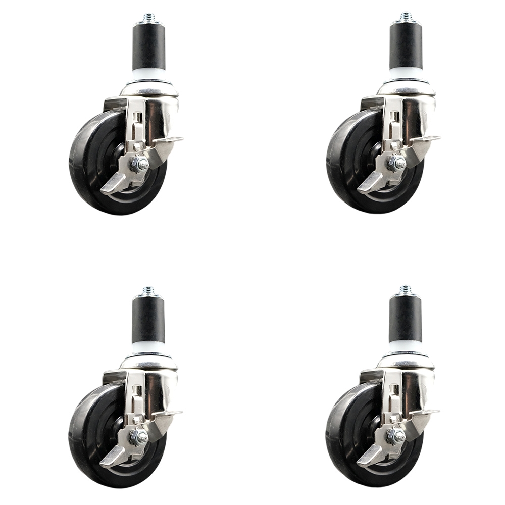 Soft Rubber Swivel Stem Caster Set of 4 with 4 Inch Caster Wheels - 1-1/2" Expanding Stems - 316 Stainless Steel Casters - Includes 4 Swivel Casters with Top Lock Brakes - Service Caster Brand — photo 1
