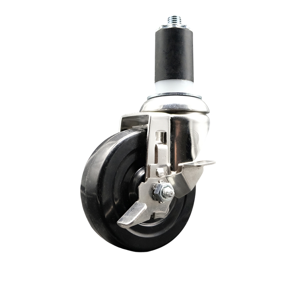 Soft Rubber Swivel Stem Caster with 4 Inch Black Caster Wheel and Top Lock Brake - 1-1/2" Expanding Stem - 316 Stainless Steel Caster - 200 lbs. Capacity Per Caster - Service Caster Brand — photo 1