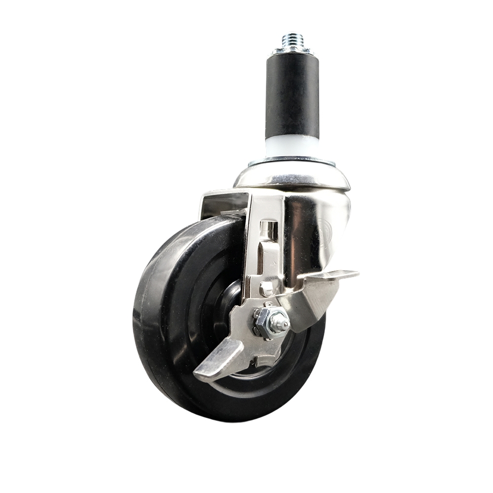 Hard Rubber Swivel Stem Caster with 4 Inch Black Caster Wheel and Top Lock Brake - 1-1/4" Expanding Stem - 316 Stainless Steel Caster - 300 lbs. Capacity Per Caster - Service Caster Brand — photo 1