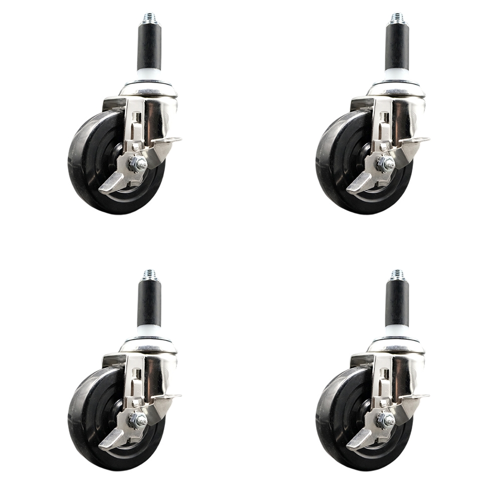 Hard Rubber Swivel Stem Caster Set of 4 with 4 Inch Caster Wheels - 1-1/8" Expanding Stems - 316 Stainless Steel Casters - Includes 4 Swivel Casters with Top Lock Brakes - Service Caster Brand — photo 1