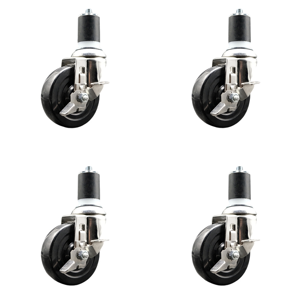 Soft Rubber Swivel Stem Caster Set of 4 with 4 Inch Caster Wheels - 1-3/4" Expanding Stems - 316 Stainless Steel Casters - Includes 4 Swivel Casters with Top Lock Brakes - Service Caster Brand — photo 1