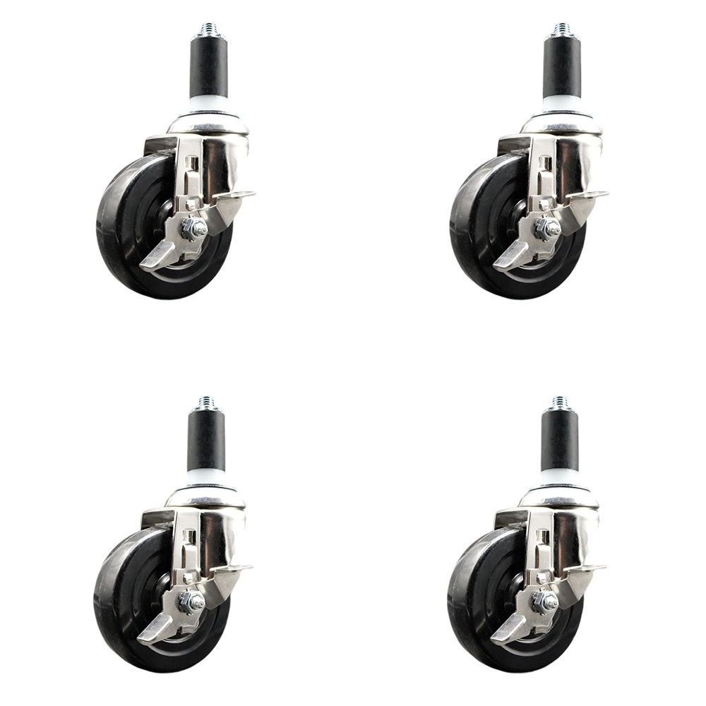 Hard Rubber Swivel Stem Caster Set of 4 with 4 Inch Caster Wheels - 1-3/8" Expanding Stems - 316 Stainless Steel Casters - Includes 4 Swivel Casters with Top Lock Brakes - Service Caster Brand — photo 1