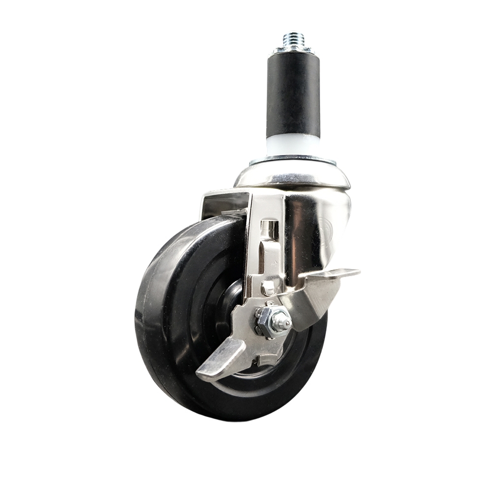 Soft Rubber Swivel Stem Caster with 4 Inch Black Caster Wheel and Top Lock Brake - 1-3/8" Expanding Stem - 316 Stainless Steel Caster - 200 lbs. Capacity Per Caster - Service Caster Brand — photo 1