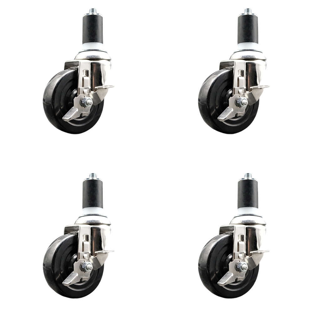 Hard Rubber Swivel Stem Caster Set of 4 with 4 Inch Caster Wheels - 1-5/8" Expanding Stems - 316 Stainless Steel Casters - Includes 4 Swivel Casters with Top Lock Brakes - Service Caster Brand — photo 1