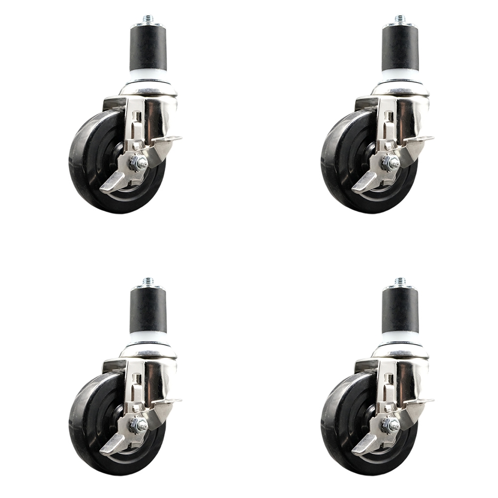 Hard Rubber Swivel Stem Caster Set of 4 with 4 Inch Caster Wheels - 1-7/8" Expanding Stems - 316 Stainless Steel Casters - Includes 4 Swivel Casters with Top Lock Brakes - Service Caster Brand — photo 1