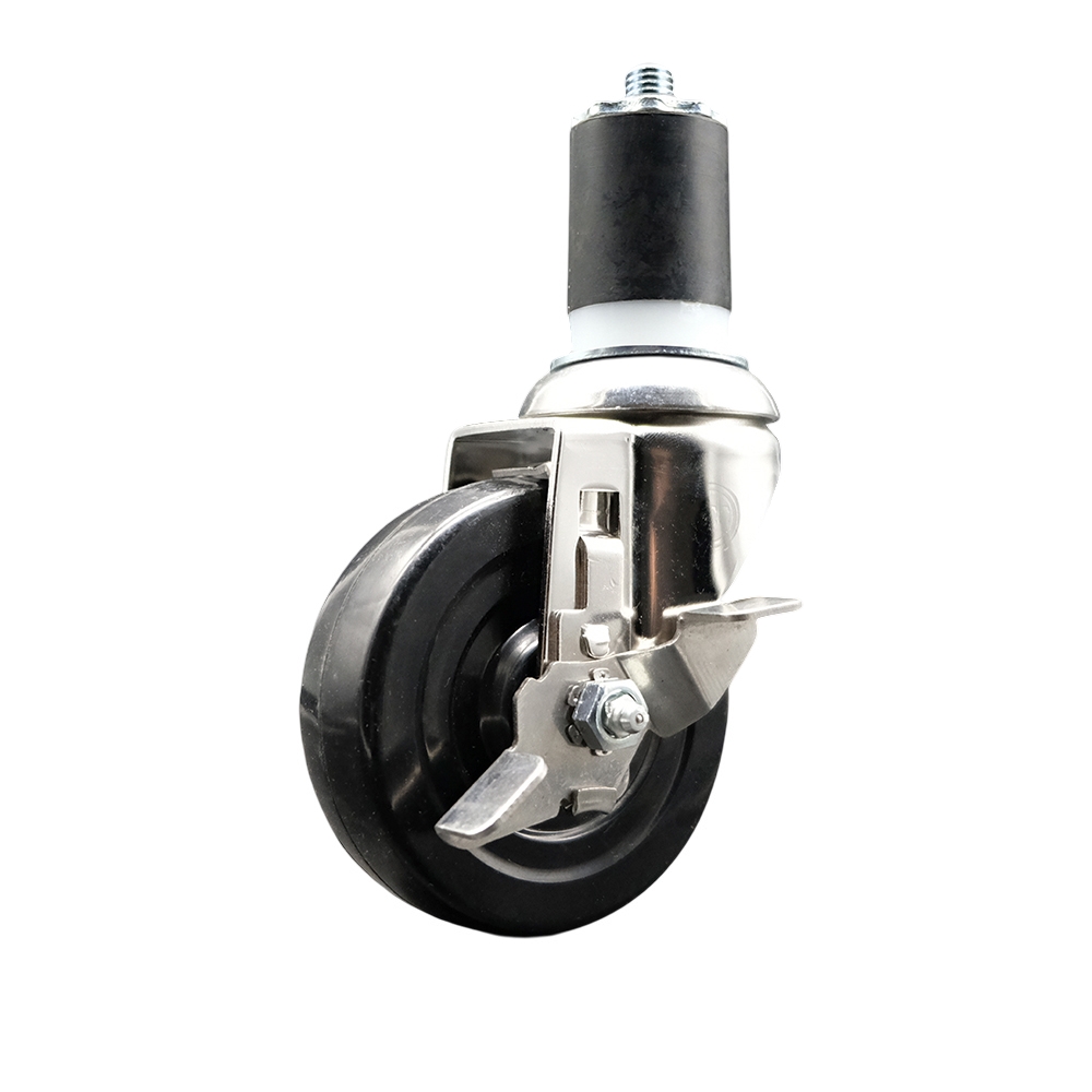 Soft Rubber Swivel Stem Caster with 4 Inch Black Caster Wheel and Top Lock Brake - 1-7/8" Expanding Stem - 316 Stainless Steel Caster - 200 lbs. Capacity Per Caster - Service Caster Brand — photo 1