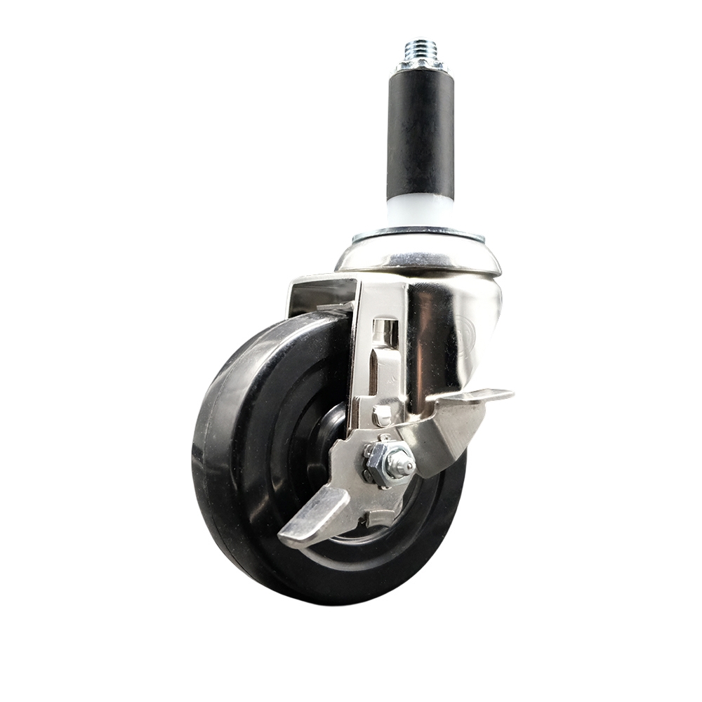 Soft Rubber Swivel Stem Caster with 4 Inch Black Caster Wheel and Top Lock Brake - 1" Expanding Stem - 316 Stainless Steel Caster - 200 lbs. Capacity Per Caster - Service Caster Brand — photo 1