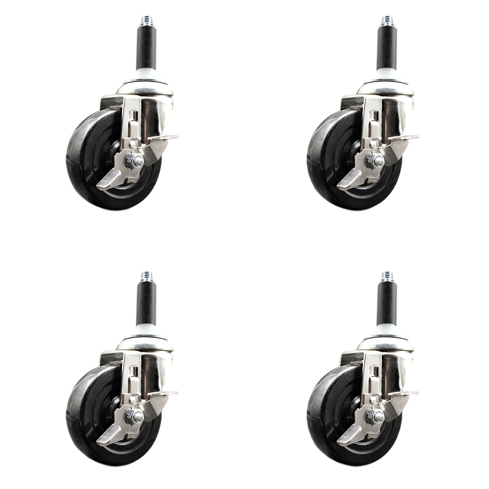Soft Rubber Swivel Stem Caster Set of 4 with 4 Inch Caster Wheels - 3/4" Expanding Stems - 316 Stainless Steel Casters - Includes 4 Swivel Casters with Top Lock Brakes - Service Caster Brand — photo 1