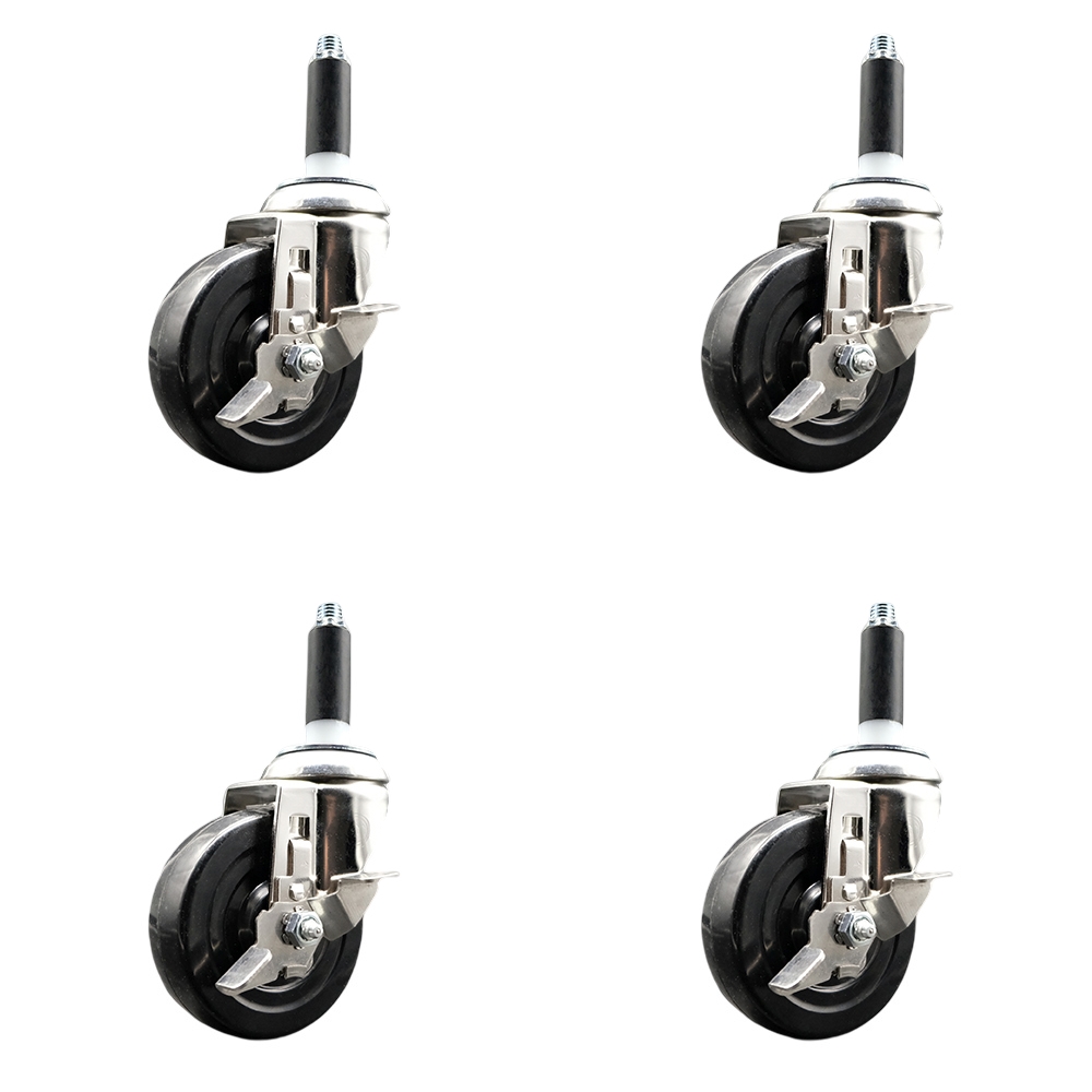 Hard Rubber Swivel Stem Caster Set of 4 with 4 Inch Caster Wheels - 7/8" Expanding Stems - 316 Stainless Steel Casters - Includes 4 Swivel Casters with Top Lock Brakes - Service Caster Brand — photo 1