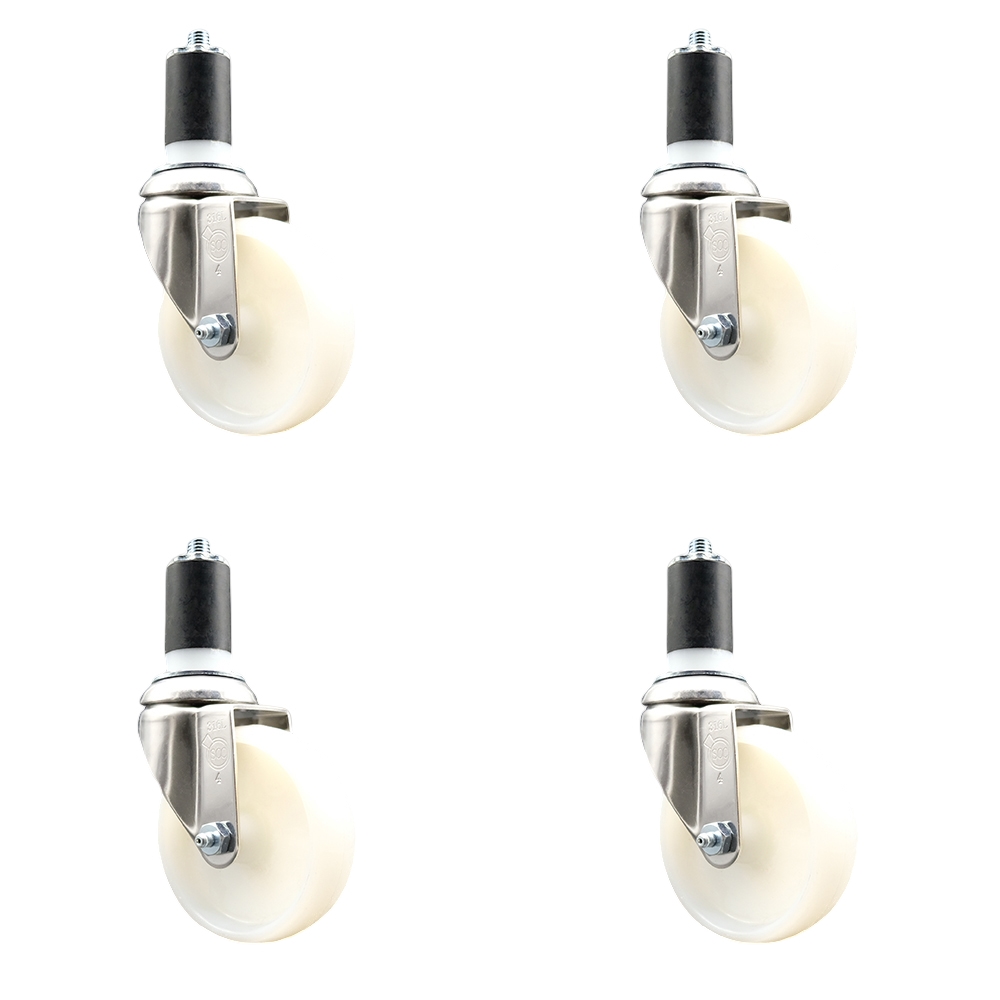 Nylon Swivel Stem Caster Set of 4 with 4 Inch White Caster Wheels - 1-1/2" Expanding Stems - 316 Stainless Steel Casters - Includes 4 Swivel Casters - Service Caster Brand — photo 1