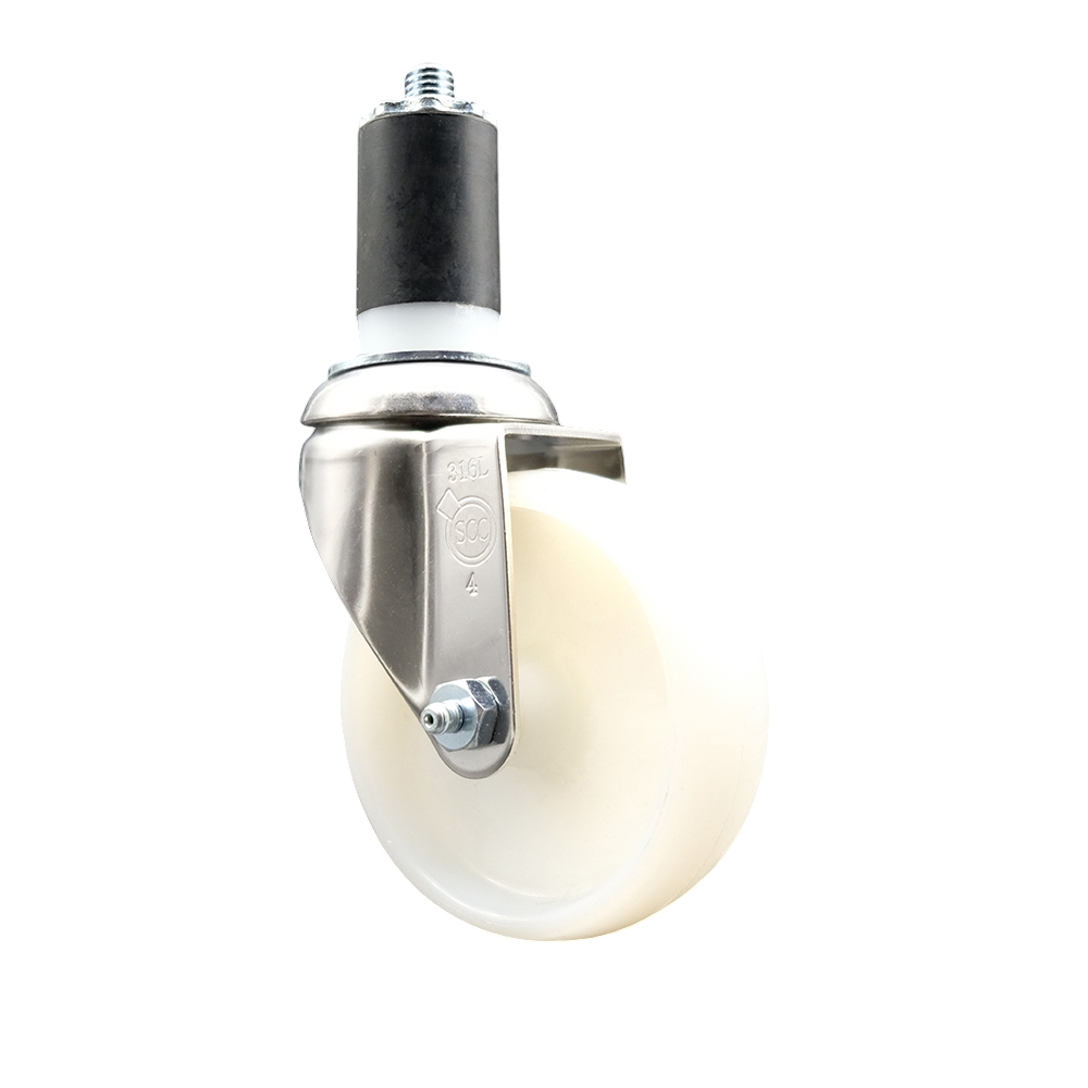 Nylon Swivel Stem Caster with 4 Inch White Caster Wheel - 1-1/2" Expanding Stem - 316 Stainless Steel Caster - 300 lbs. Capacity Per Caster - Service Caster Brand — photo 1