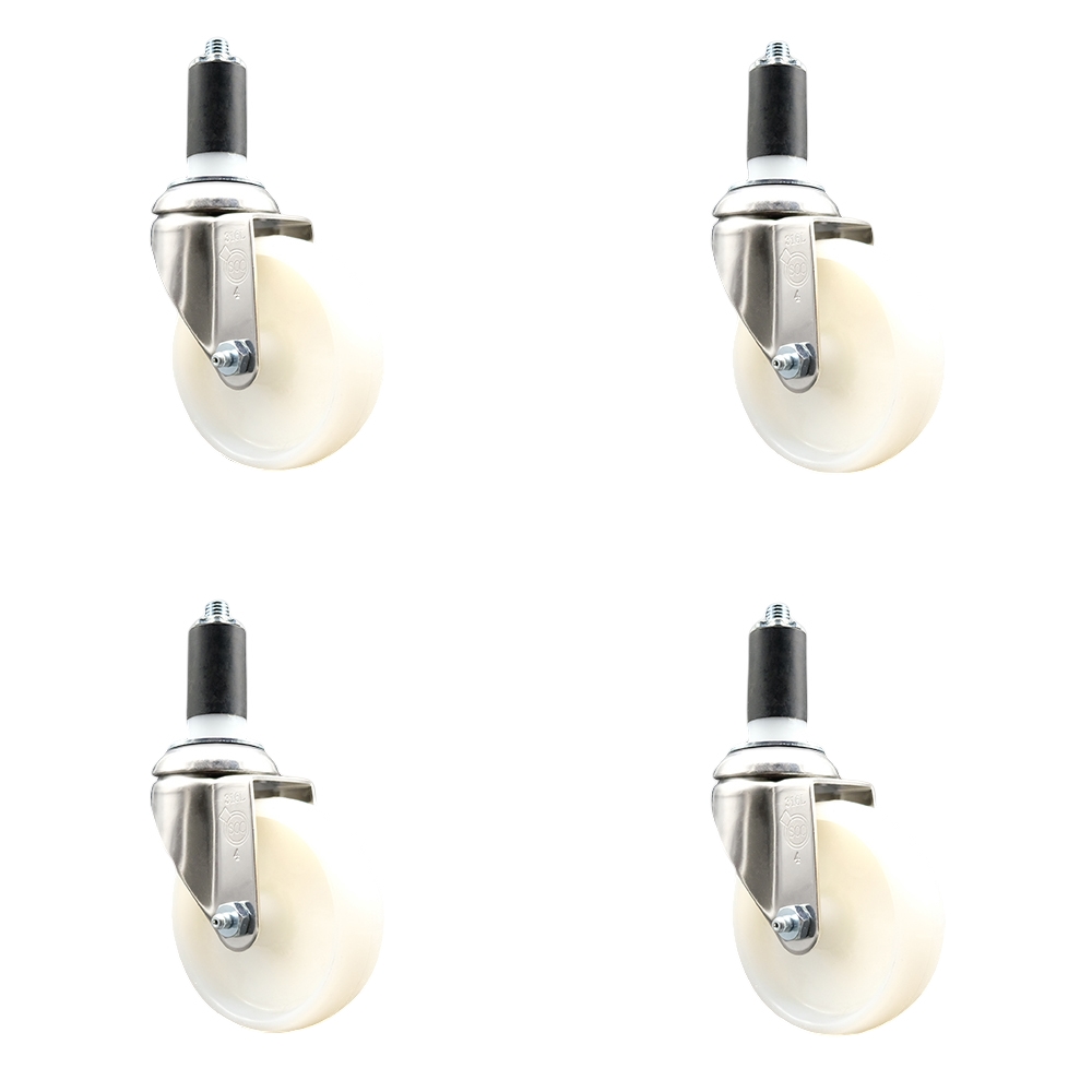 Nylon Swivel Stem Caster Set of 4 with 4 Inch White Caster Wheels - 1-1/4" Expanding Stems - 316 Stainless Steel Casters - Includes 4 Swivel Casters - Service Caster Brand — photo 1