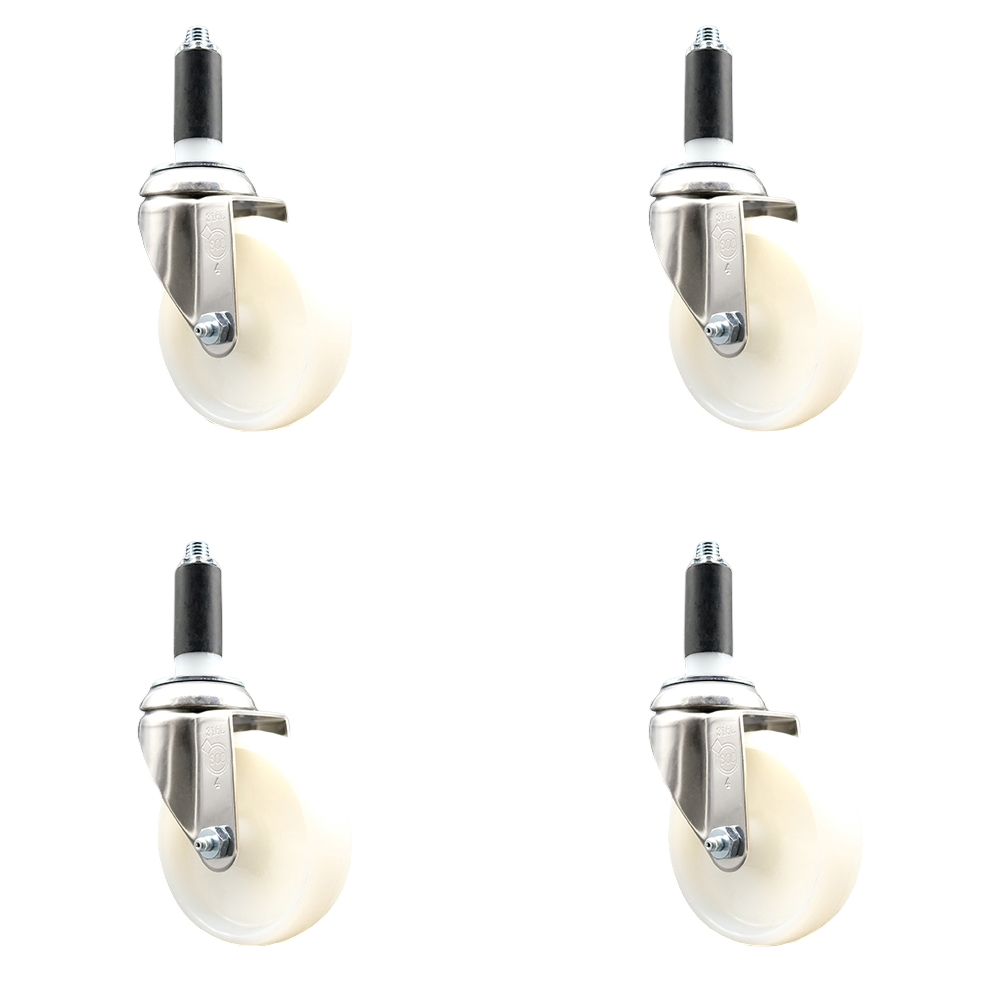 Nylon Swivel Stem Caster Set of 4 with 4 Inch White Caster Wheels - 1-1/8" Expanding Stems - 316 Stainless Steel Casters - Includes 4 Swivel Casters - Service Caster Brand — photo 1