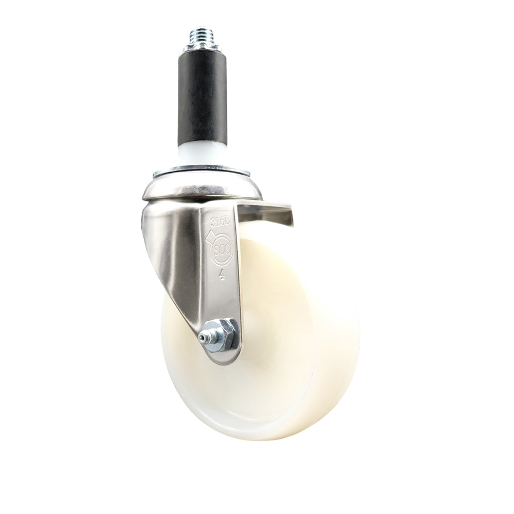 Nylon Swivel Stem Caster with 4 Inch White Caster Wheel - 1-1/8" Expanding Stem - 316 Stainless Steel Caster - 300 lbs. Capacity Per Caster - Service Caster Brand — photo 1