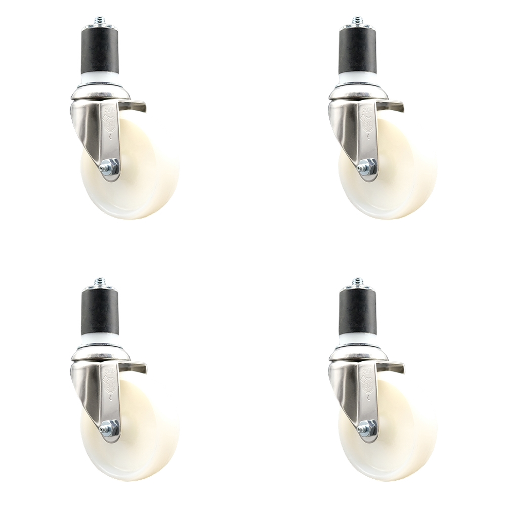 Nylon Swivel Stem Caster Set of 4 with 4 Inch White Caster Wheels - 1-3/4" Expanding Stems - 316 Stainless Steel Casters - Includes 4 Swivel Casters - Service Caster Brand — photo 1