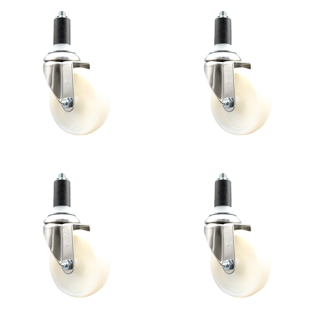 Nylon Swivel Stem Caster Set of 4 with 4 Inch White Caster Wheels - 1-3/8" Expanding Stems - 316 Stainless Steel Casters - Includes 4 Swivel Casters - Service Caster Brand — photo 1