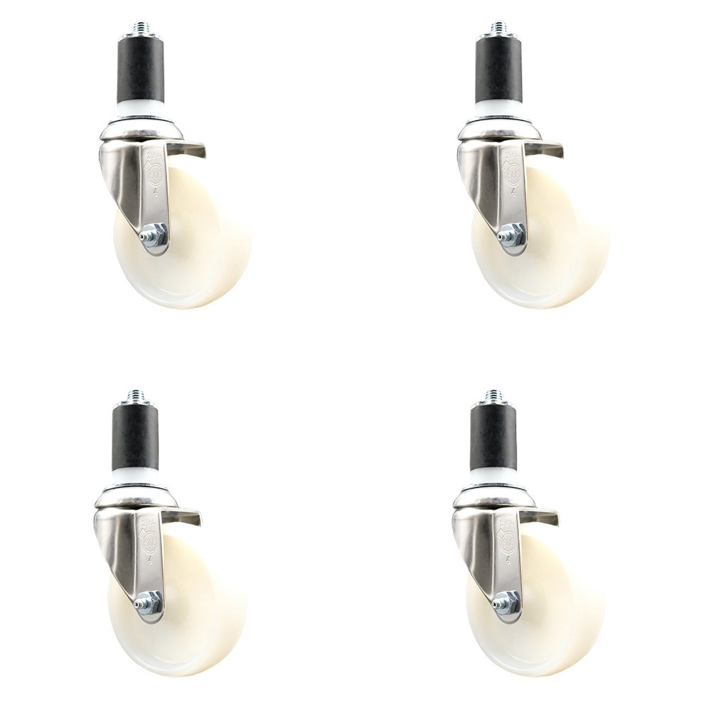 Nylon Swivel Stem Caster Set of 4 with 4 Inch White Caster Wheels - 1-5/8" Expanding Stems - 316 Stainless Steel Casters - Includes 4 Swivel Casters - Service Caster Brand — photo 1