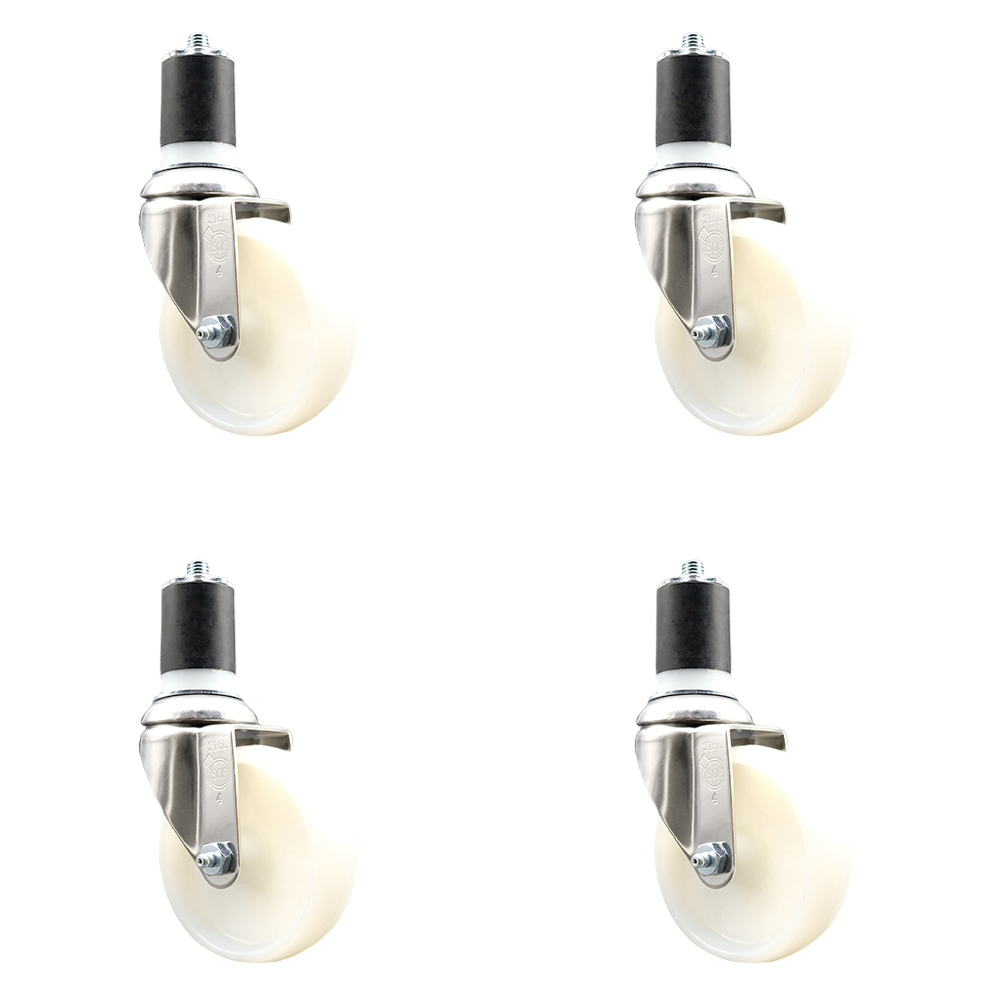 Nylon Swivel Stem Caster Set of 4 with 4 Inch White Caster Wheels - 1-7/8" Expanding Stems - 316 Stainless Steel Casters - Includes 4 Swivel Casters - Service Caster Brand — photo 1