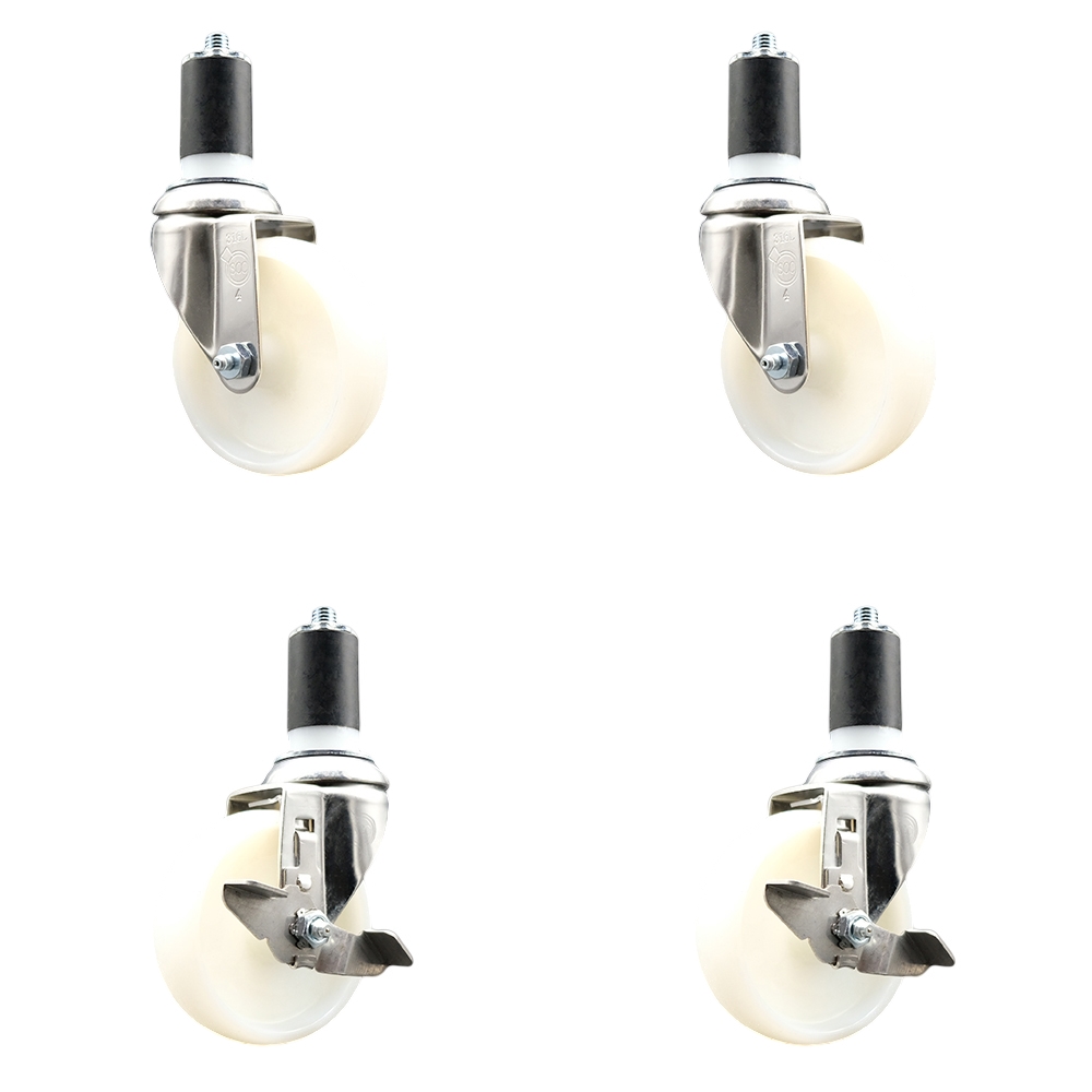 Nylon Swivel Stem Caster Set of 4 with 4 Inch Caster Wheels - 1-1/2" Expanding Stems - 316 Stainless Steel Casters - Includes 2 Swivel with Top Lock Brakes and 2 Swivel - Service Caster Brand — photo 1