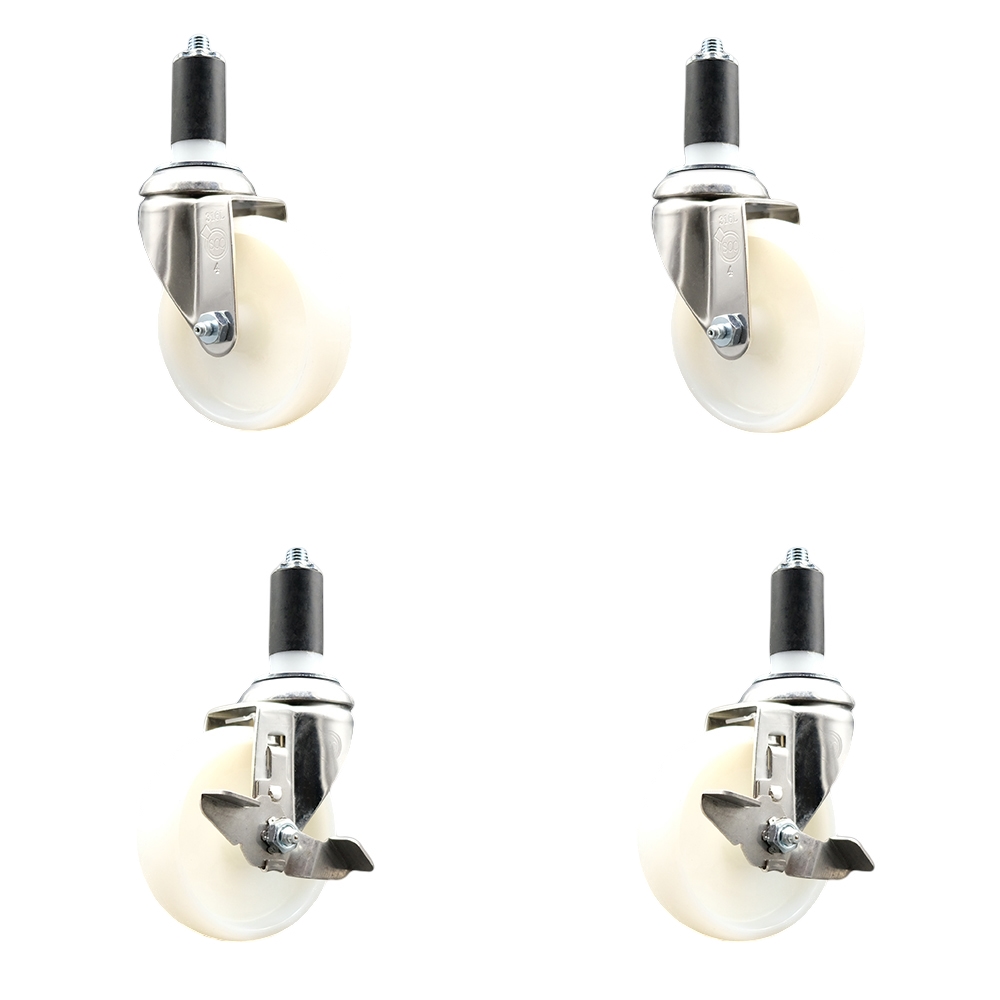 Nylon Swivel Stem Caster Set of 4 with 4 Inch Caster Wheels - 1-1/4" Expanding Stems - 316 Stainless Steel Casters - Includes 2 Swivel with Top Lock Brakes and 2 Swivel - Service Caster Brand — photo 1