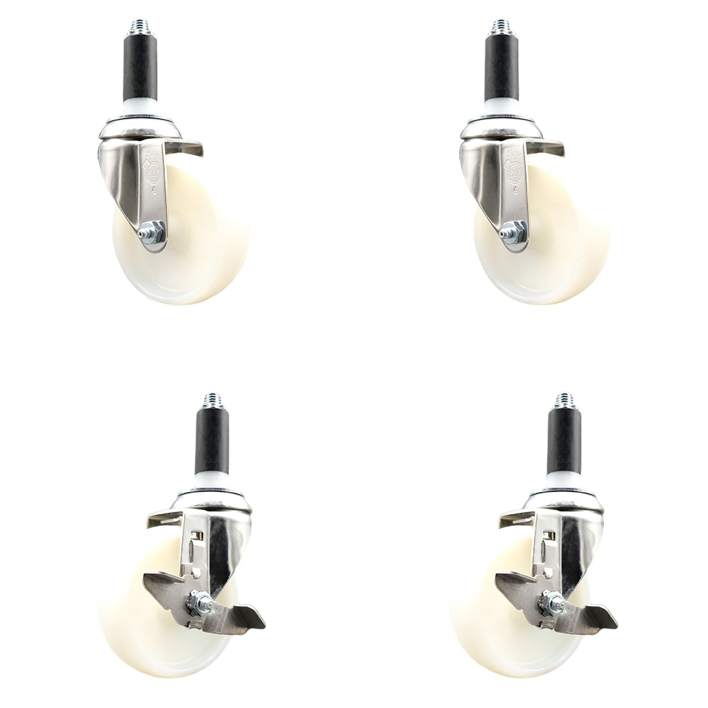 Nylon Swivel Stem Caster Set of 4 with 4 Inch Caster Wheels - 1-1/8" Expanding Stems - 316 Stainless Steel Casters - Includes 2 Swivel with Top Lock Brakes and 2 Swivel - Service Caster Brand — photo 1