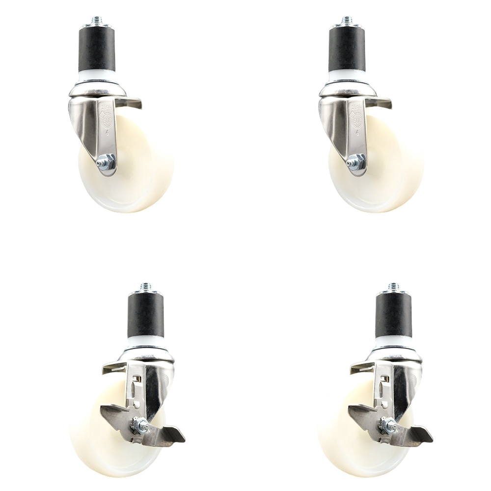 Nylon Swivel Stem Caster Set of 4 with 4 Inch Caster Wheels - 1-3/4" Expanding Stems - 316 Stainless Steel Casters - Includes 2 Swivel with Top Lock Brakes and 2 Swivel - Service Caster Brand — photo 1