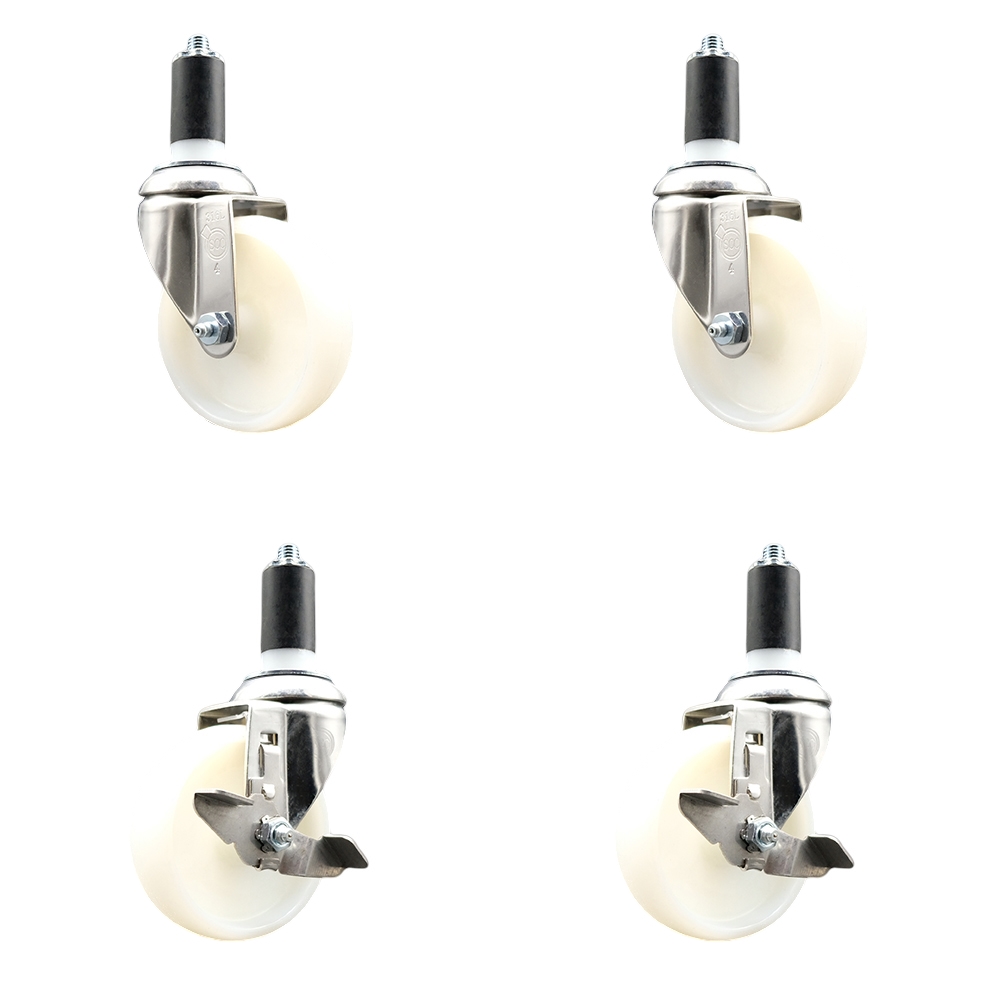 Nylon Swivel Stem Caster Set of 4 with 4 Inch Caster Wheels - 1-3/8" Expanding Stems - 316 Stainless Steel Casters - Includes 2 Swivel with Top Lock Brakes and 2 Swivel - Service Caster Brand — photo 1