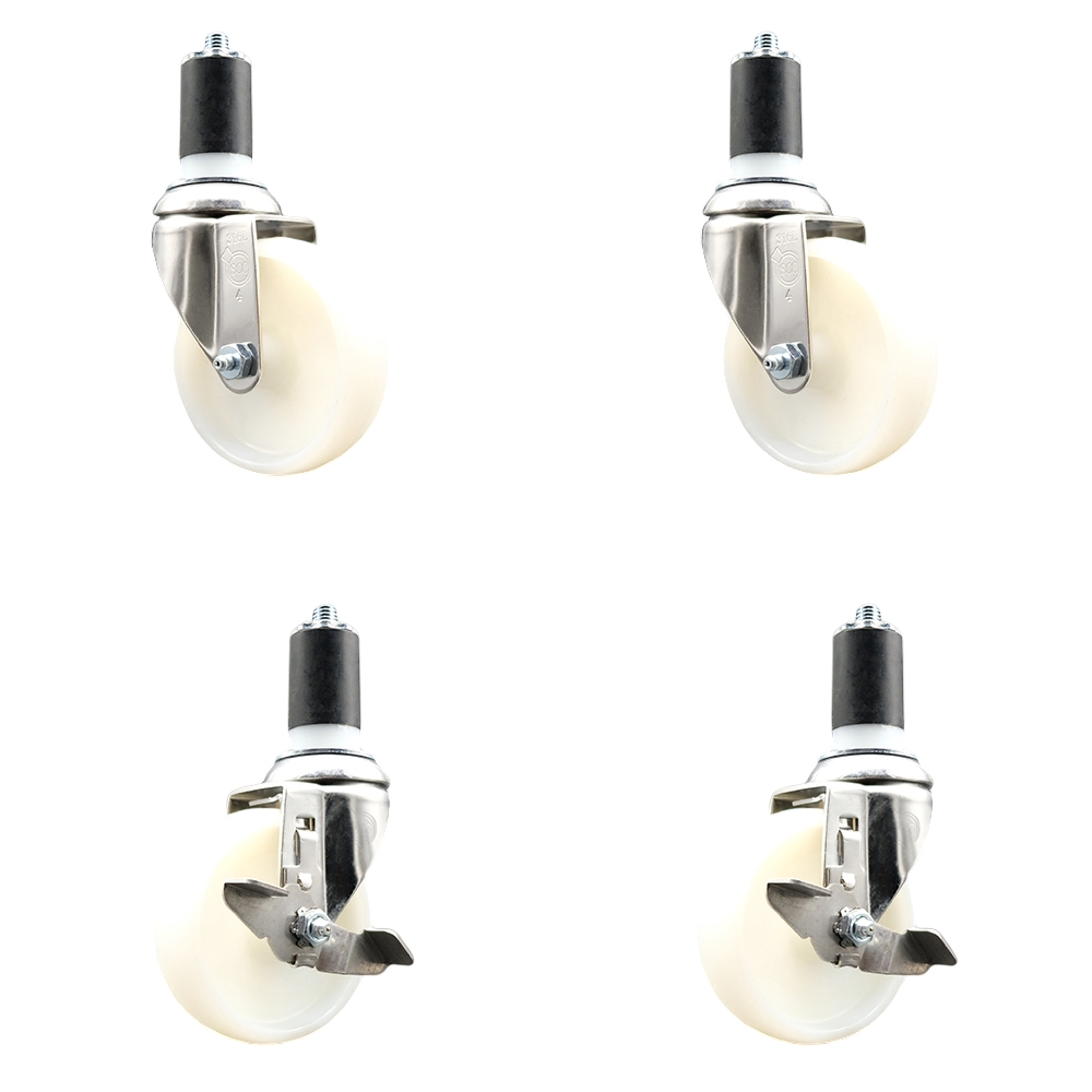 Nylon Swivel Stem Caster Set of 4 with 4 Inch Caster Wheels - 1-5/8" Expanding Stems - 316 Stainless Steel Casters - Includes 2 Swivel with Top Lock Brakes and 2 Swivel - Service Caster Brand — photo 1