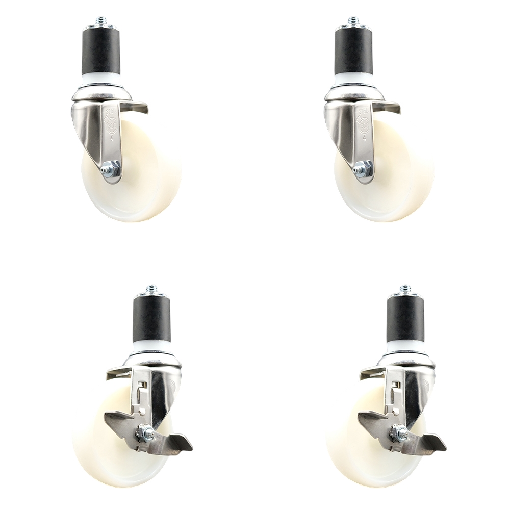 Nylon Swivel Stem Caster Set of 4 with 4 Inch Caster Wheels - 1-7/8" Expanding Stems - 316 Stainless Steel Casters - Includes 2 Swivel with Top Lock Brakes and 2 Swivel - Service Caster Brand — photo 1