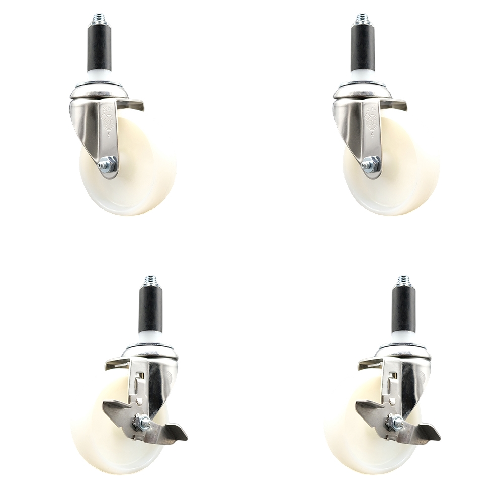 Nylon Swivel Stem Caster Set of 4 with 4 Inch Caster Wheels - 1" Expanding Stems - 316 Stainless Steel Casters - Includes 2 Swivel with Top Lock Brakes and 2 Swivel - Service Caster Brand — photo 1
