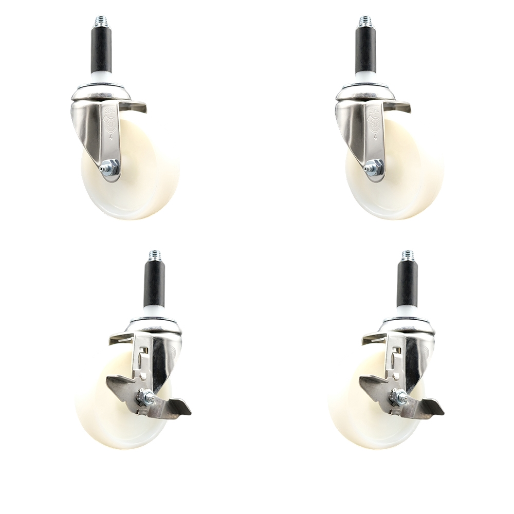 Nylon Swivel Stem Caster Set of 4 with 4 Inch Caster Wheels - 3/4" Expanding Stems - 316 Stainless Steel Casters - Includes 2 Swivel with Top Lock Brakes and 2 Swivel - Service Caster Brand — photo 1