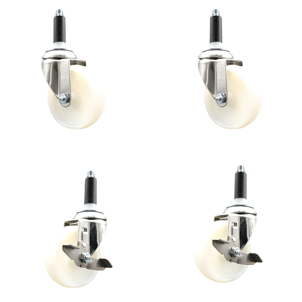 Nylon Swivel Stem Caster Set of 4 with 4 Inch Caster Wheels - 7/8" Expanding Stems - 316 Stainless Steel Casters - Includes 2 Swivel with Top Lock Brakes and 2 Swivel - Service Caster Brand — photo 1