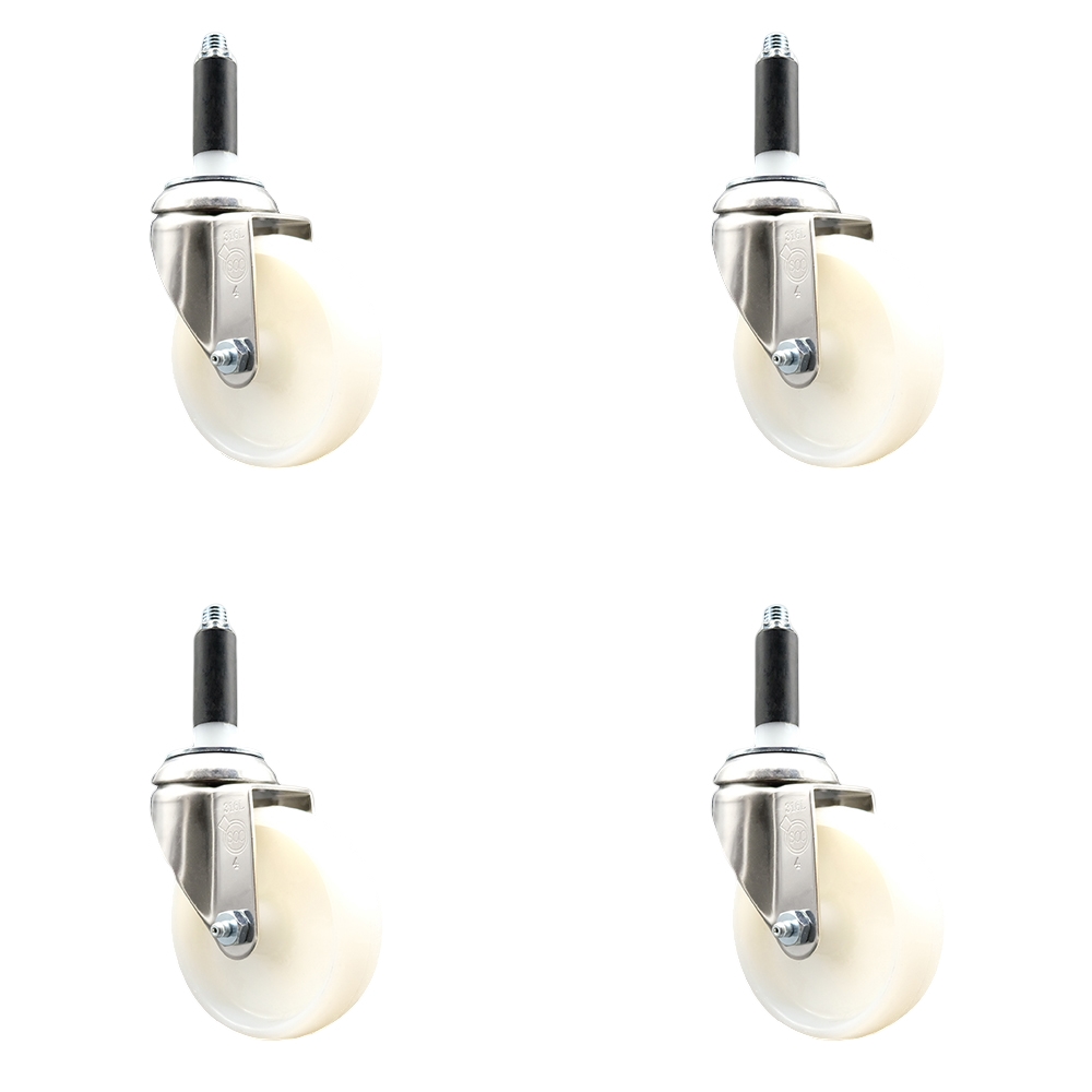 Nylon Swivel Stem Caster Set of 4 with 4 Inch White Caster Wheels - 3/4" Expanding Stems - 316 Stainless Steel Casters - Includes 4 Swivel Casters - Service Caster Brand — photo 1
