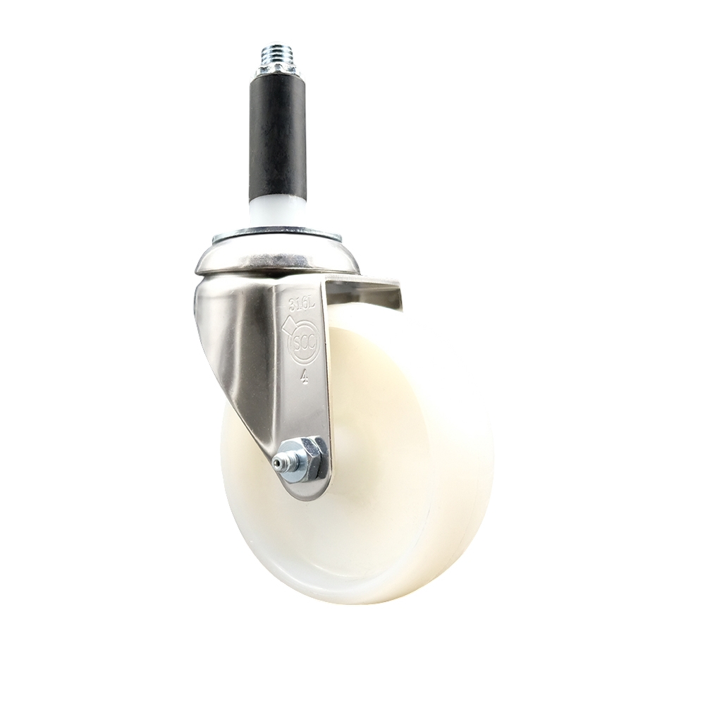 Nylon Swivel Stem Caster with 4 Inch White Caster Wheel - 3/4" Expanding Stem - 316 Stainless Steel Caster - 300 lbs. Capacity Per Caster - Service Caster Brand — photo 1