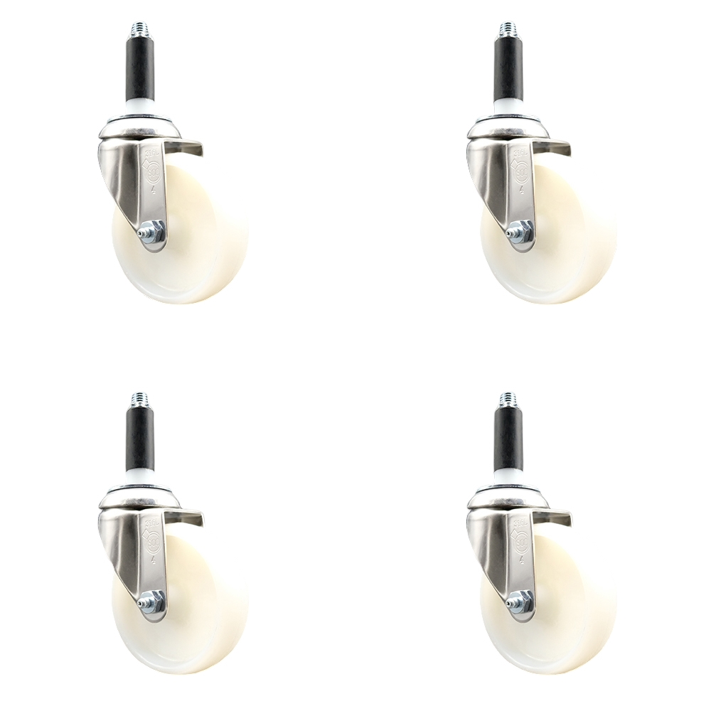 Nylon Swivel Stem Caster Set of 4 with 4 Inch White Caster Wheels - 7/8" Expanding Stems - 316 Stainless Steel Casters - Includes 4 Swivel Casters - Service Caster Brand — photo 1