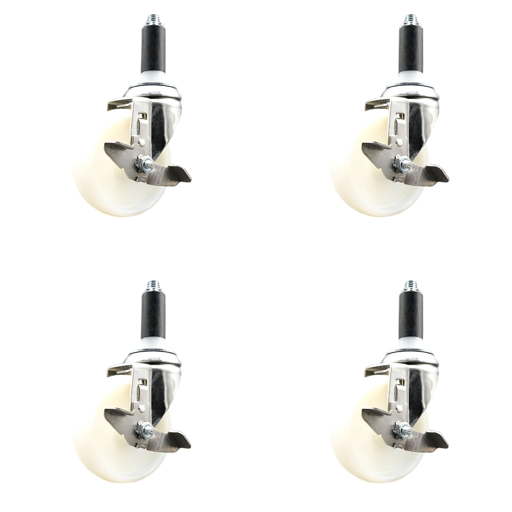 Nylon Swivel Stem Caster Set of 4 with 4 Inch Caster Wheels - 1" Expanding Stems - 316 Stainless Steel Casters - Includes 4 Swivel Casters with Top Lock Brakes - Service Caster Brand — photo 1