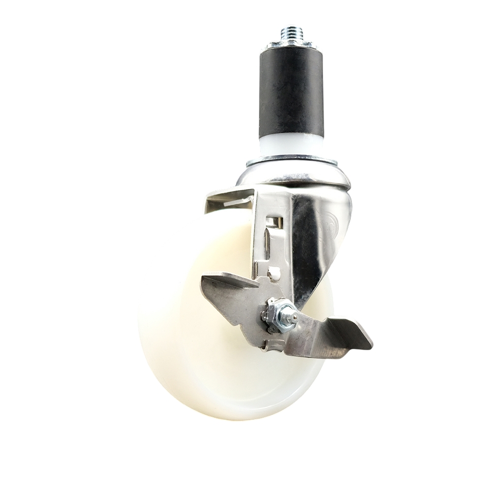 Nylon Swivel Stem Caster with 4 Inch White Caster Wheel and Top Lock Brake - 1-1/2" Expanding Stem - 316 Stainless Steel Caster - 300 lbs. Capacity Per Caster - Service Caster Brand — photo 1