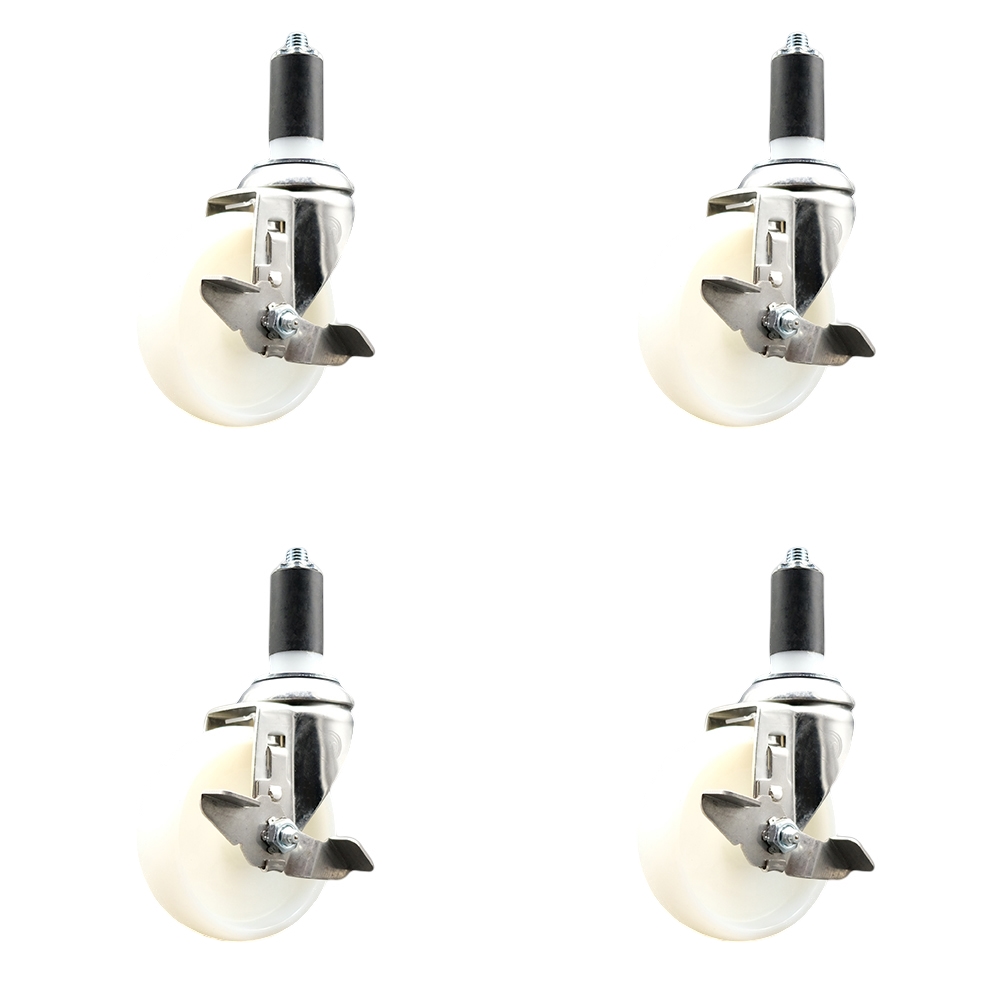 Nylon Swivel Stem Caster Set of 4 with 4 Inch Caster Wheels - 1-1/4" Expanding Stems - 316 Stainless Steel Casters - Includes 4 Swivel Casters with Top Lock Brakes - Service Caster Brand — photo 1