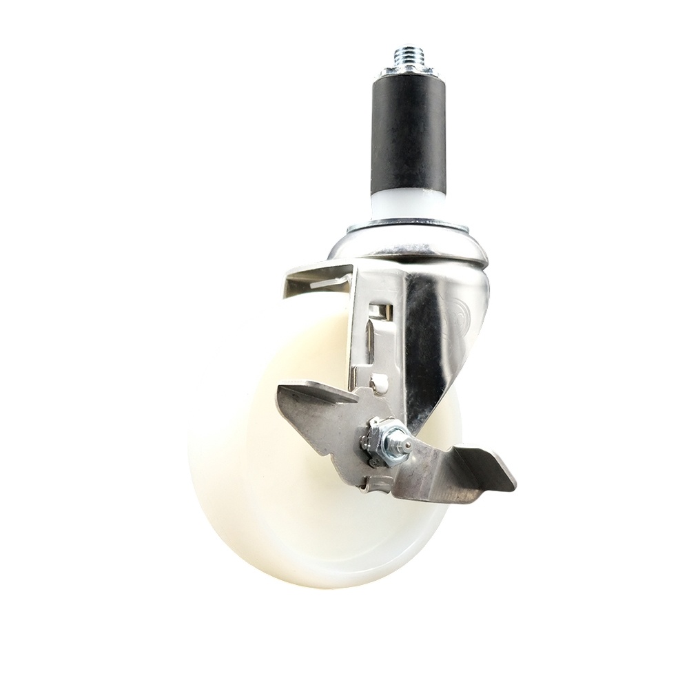 Nylon Swivel Stem Caster with 4 Inch White Caster Wheel and Top Lock Brake - 1-1/4" Expanding Stem - 316 Stainless Steel Caster - 300 lbs. Capacity Per Caster - Service Caster Brand — photo 1