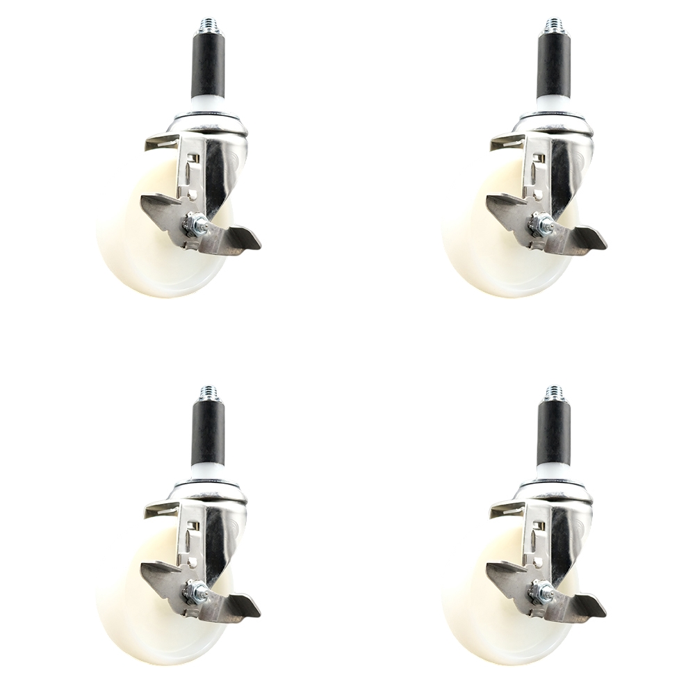 Nylon Swivel Stem Caster Set of 4 with 4 Inch Caster Wheels - 1-1/8" Expanding Stems - 316 Stainless Steel Casters - Includes 4 Swivel Casters with Top Lock Brakes - Service Caster Brand — photo 1