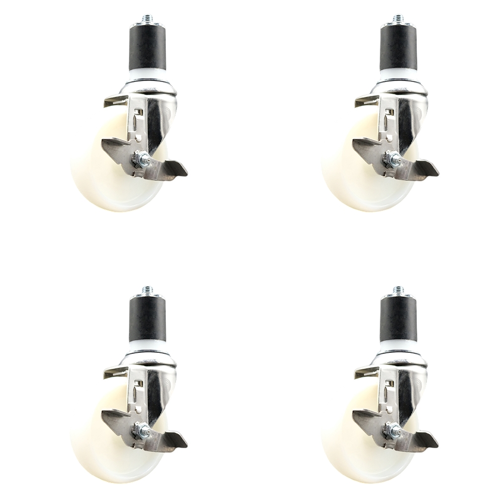Nylon Swivel Stem Caster Set of 4 with 4 Inch Caster Wheels - 1-3/4" Expanding Stems - 316 Stainless Steel Casters - Includes 4 Swivel Casters with Top Lock Brakes - Service Caster Brand — photo 1