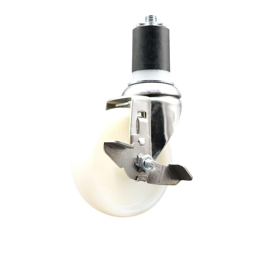 Nylon Swivel Stem Caster with 4 Inch White Caster Wheel and Top Lock Brake - 1-3/4" Expanding Stem - 316 Stainless Steel Caster - 300 lbs. Capacity Per Caster - Service Caster Brand — photo 1