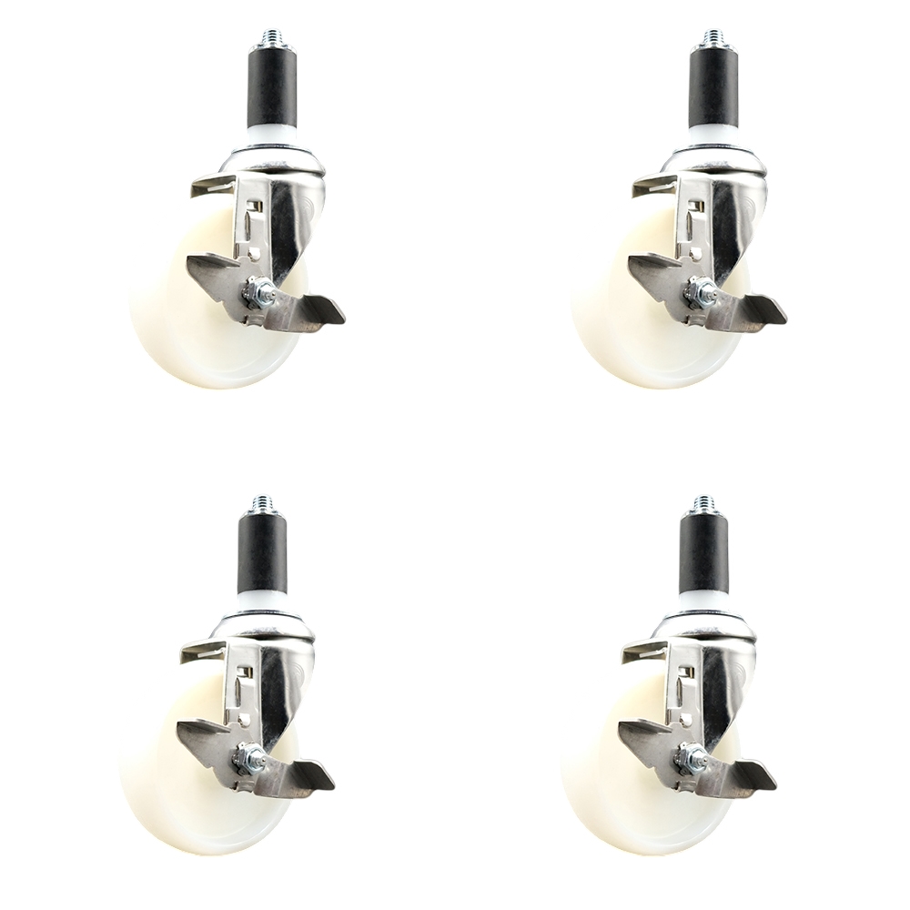 Nylon Swivel Stem Caster Set of 4 with 4 Inch Caster Wheels - 1-3/8" Expanding Stems - 316 Stainless Steel Casters - Includes 4 Swivel Casters with Top Lock Brakes - Service Caster Brand — photo 1