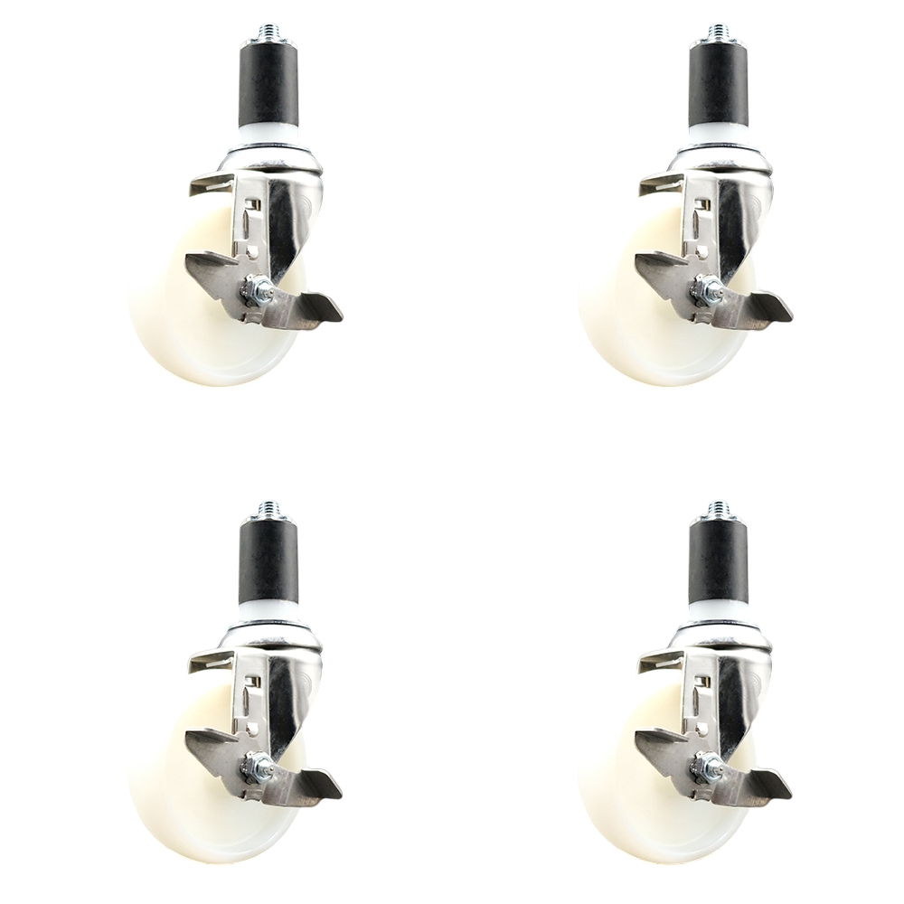 Nylon Swivel Stem Caster Set of 4 with 4 Inch Caster Wheels - 1-5/8" Expanding Stems - 316 Stainless Steel Casters - Includes 4 Swivel Casters with Top Lock Brakes - Service Caster Brand — photo 1