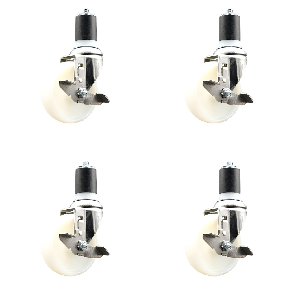 Nylon Swivel Stem Caster Set of 4 with 4 Inch Caster Wheels - 1-7/8" Expanding Stems - 316 Stainless Steel Casters - Includes 4 Swivel Casters with Top Lock Brakes - Service Caster Brand — photo 1