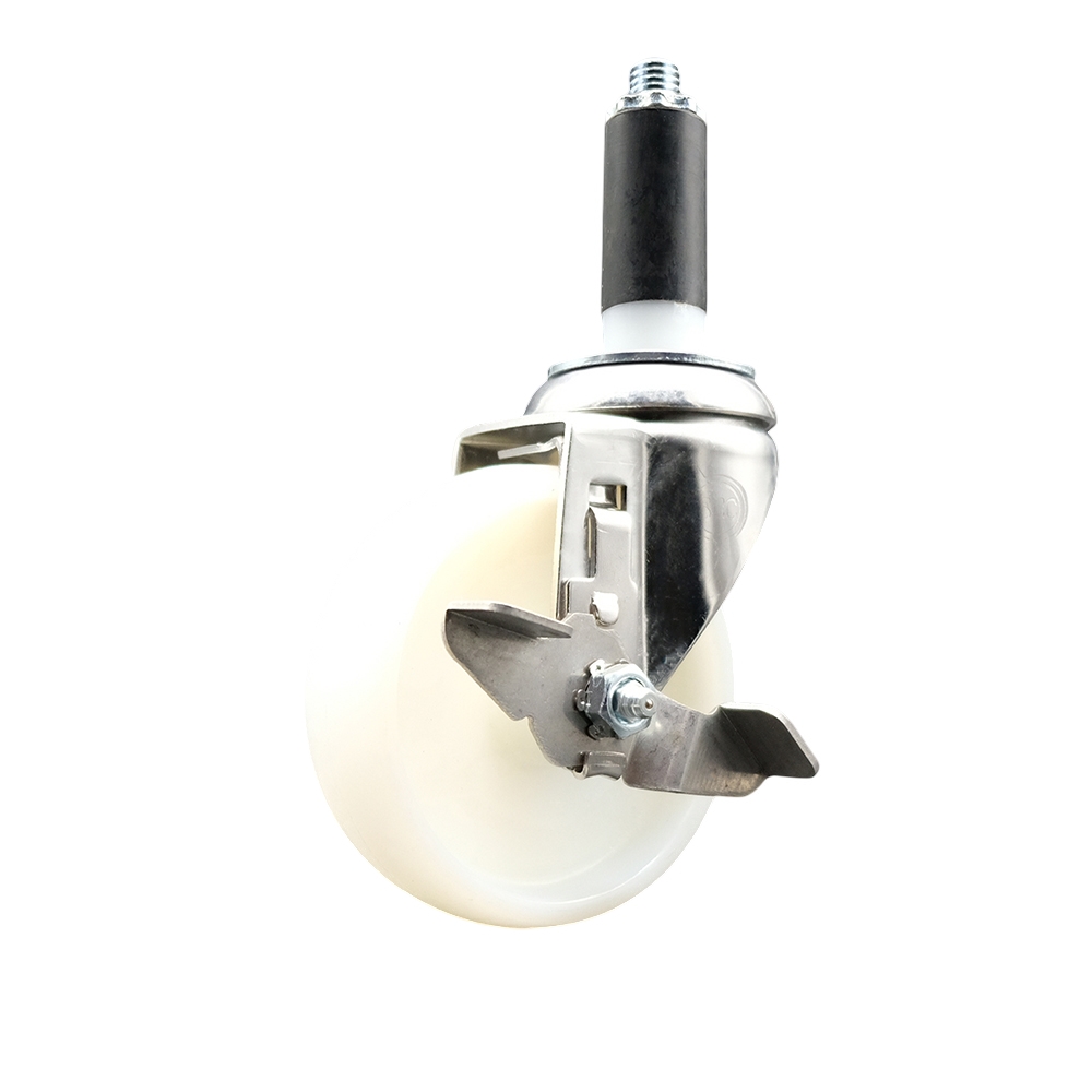 Nylon Swivel Stem Caster with 4 Inch White Caster Wheel and Top Lock Brake - 1" Expanding Stem - 316 Stainless Steel Caster - 300 lbs. Capacity Per Caster - Service Caster Brand — photo 1