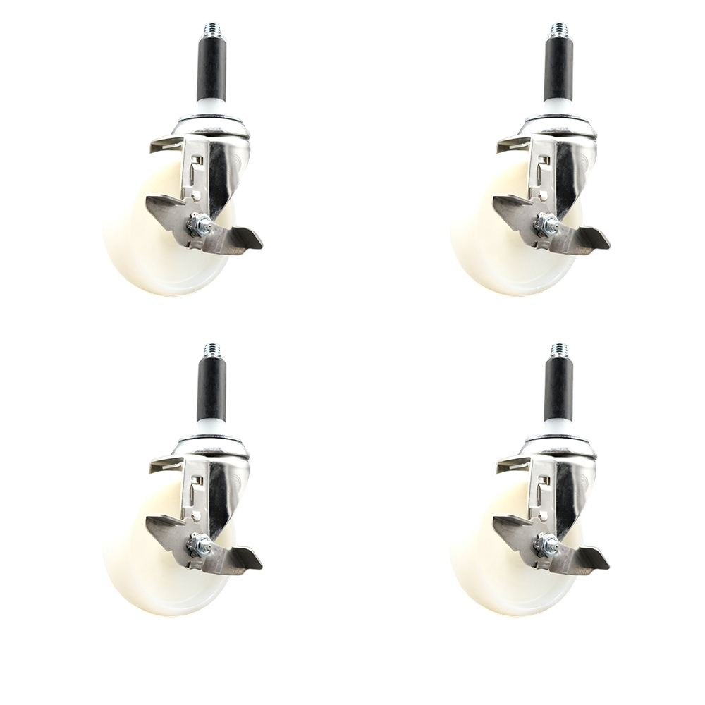 Nylon Swivel Stem Caster Set of 4 with 4 Inch Caster Wheels - 3/4" Expanding Stems - 316 Stainless Steel Casters - Includes 4 Swivel Casters with Top Lock Brakes - Service Caster Brand — photo 1
