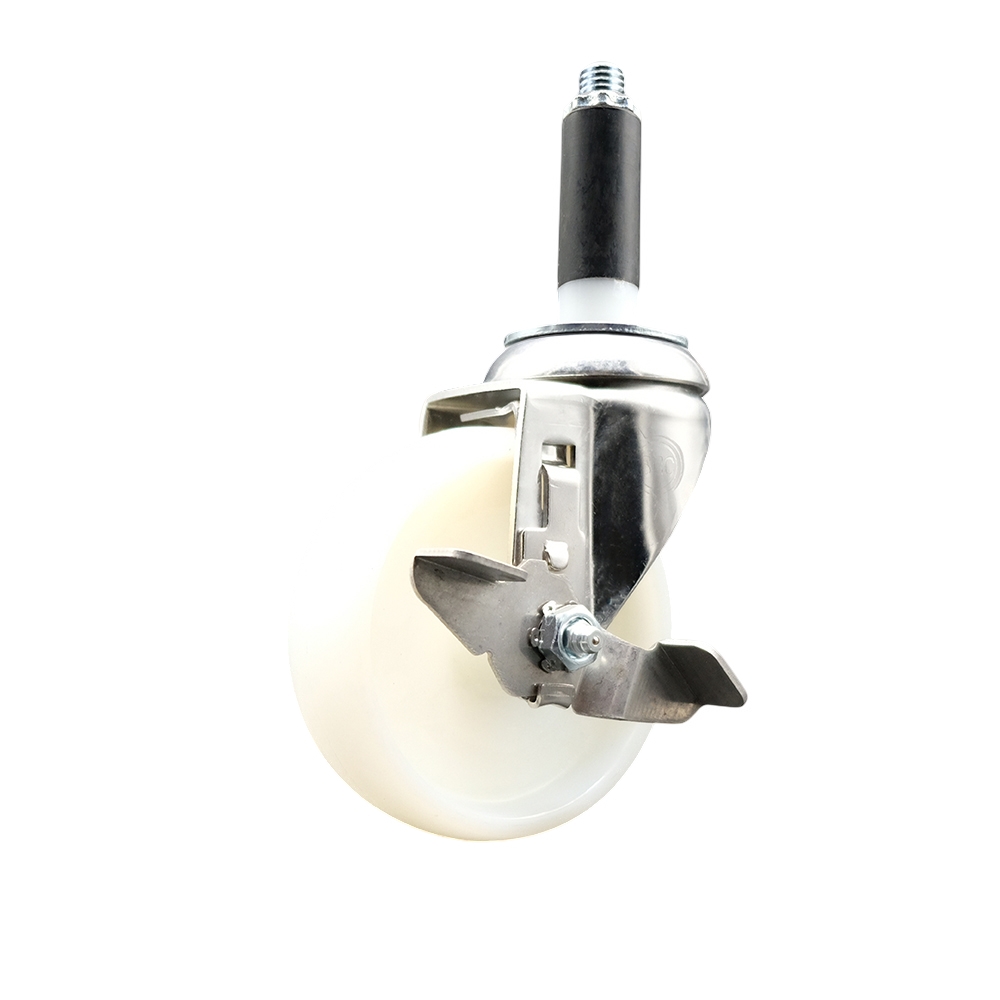 Nylon Swivel Stem Caster with 4 Inch White Caster Wheel and Top Lock Brake - 3/4" Expanding Stem - 316 Stainless Steel Caster - 300 lbs. Capacity Per Caster - Service Caster Brand — photo 1