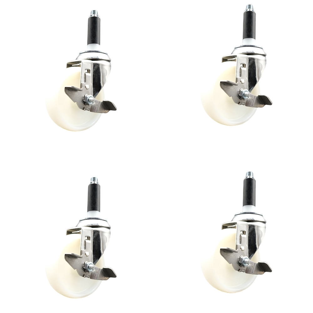 Nylon Swivel Stem Caster Set of 4 with 4 Inch Caster Wheels - 7/8" Expanding Stems - 316 Stainless Steel Casters - Includes 4 Swivel Casters with Top Lock Brakes - Service Caster Brand — photo 1