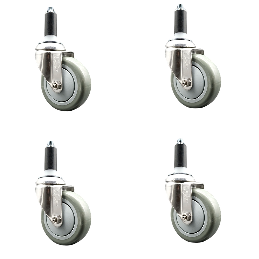 Polyurethane Swivel Stem Caster Set of 4 with 4 Inch Gray Caster Wheels - 1" Expanding Stems - 316 Stainless Steel Casters - Includes 4 Swivel Casters - Service Caster Brand — photo 1